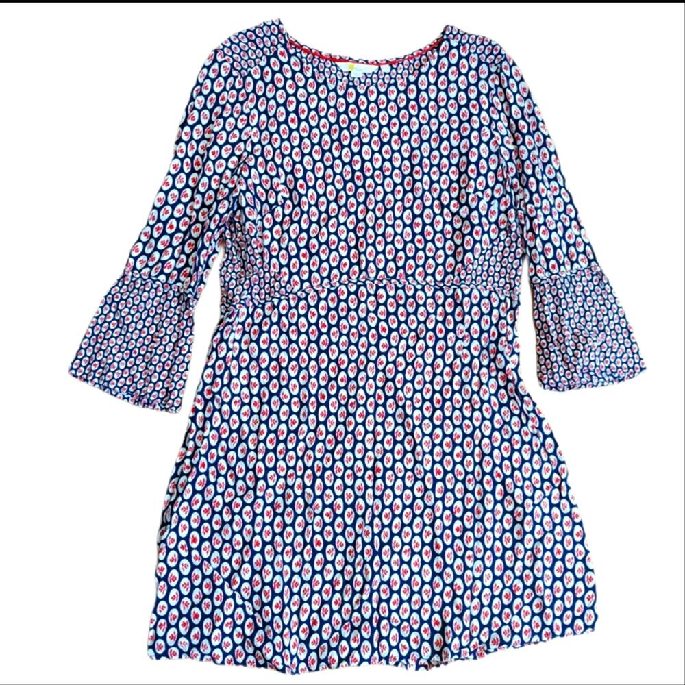 Boden Lightweight 3/4 Sleeve Preppy Floral Leaf Print Summer Mini Dress Size 12L